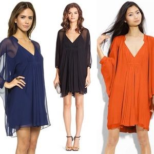 DVF navy silk chiffon Fleurette swingy dress.